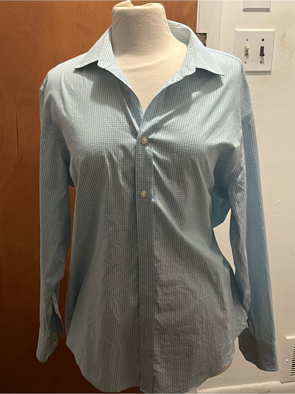 Black Brown 1826 Men’s Aqua Blue Plaid Button Down Shirt Long Sleeve. Sz 16 1/2